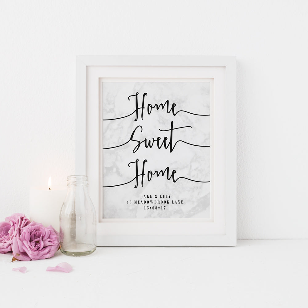 Home Sweet Home - Marble Plain or Personalised Print 