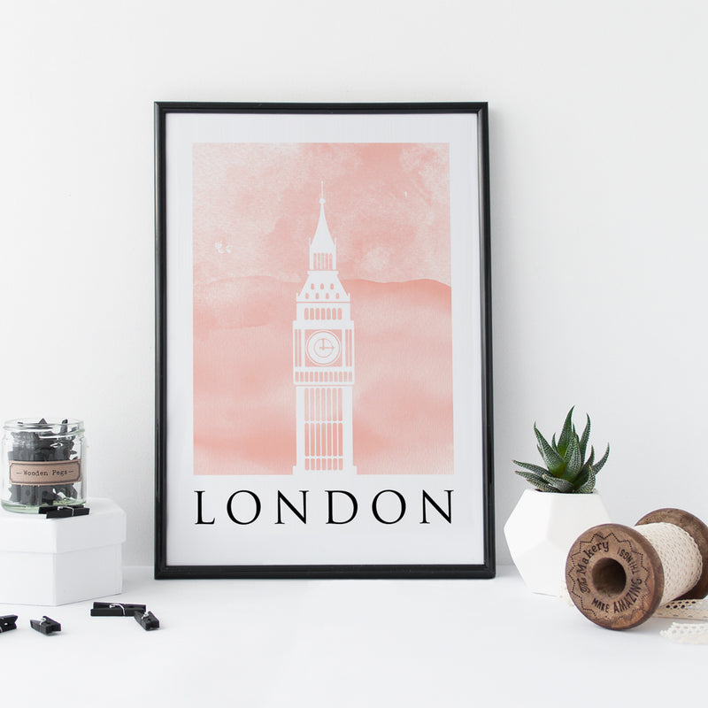 Travel Poster - LONDON - Watercolour Big Ben Print 