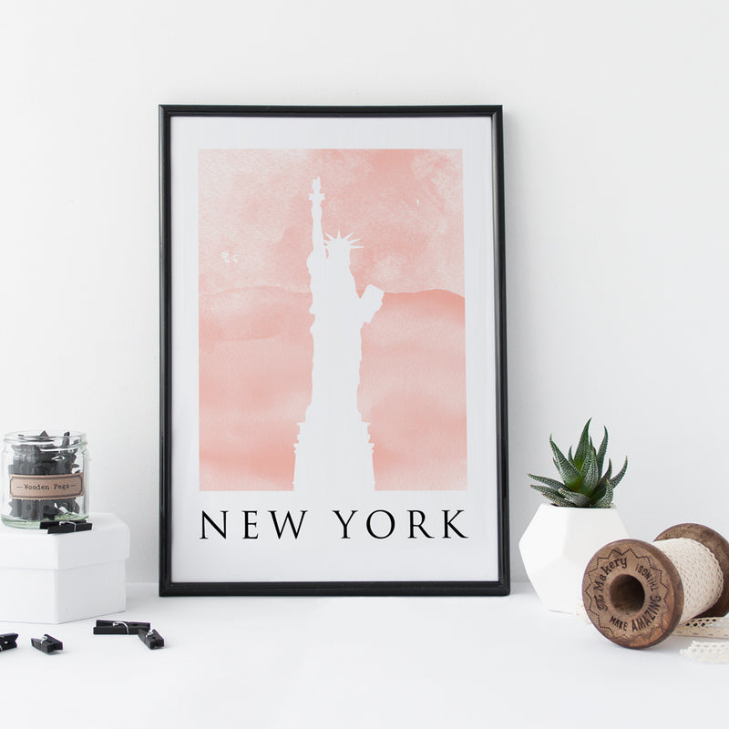 Travel Poster - NEW YORK - Watercolour Statue of Liberty Print 