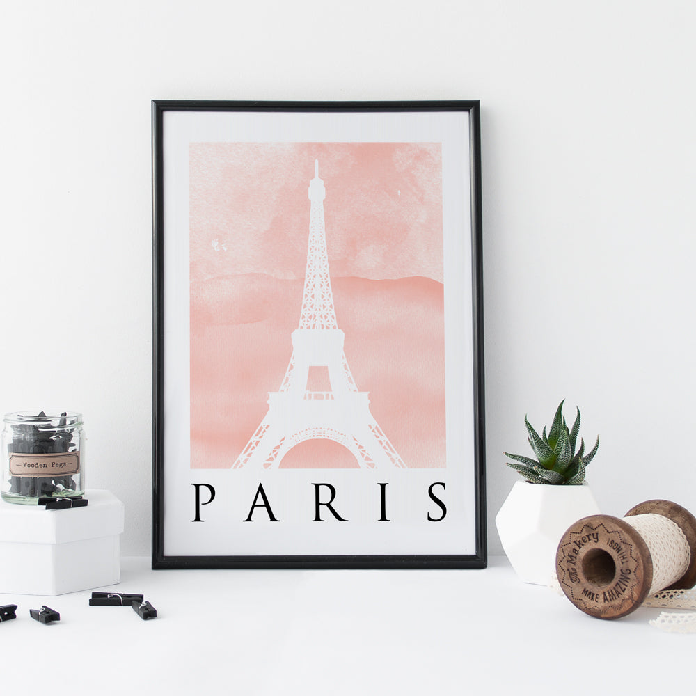 Travel Poster - PARIS - Watercolour Eiffel Tower Print 