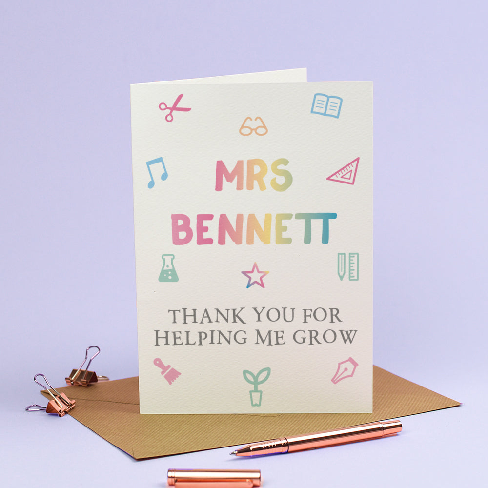 Personalised Thank you Teacher Card - Thanks for helping me grow! 