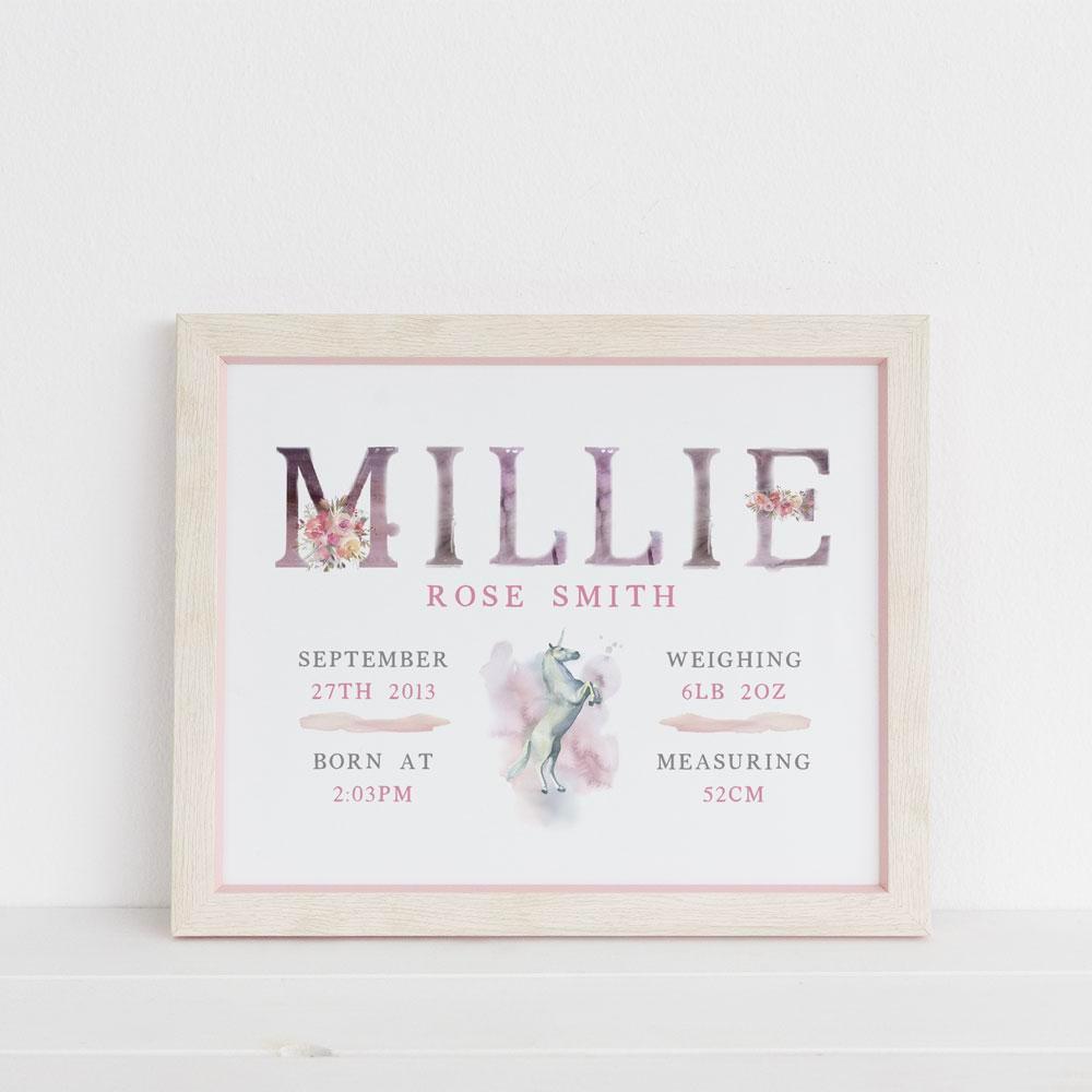 Unicorn Birthday or Welcome to the World Print - Children's Keepsake Art