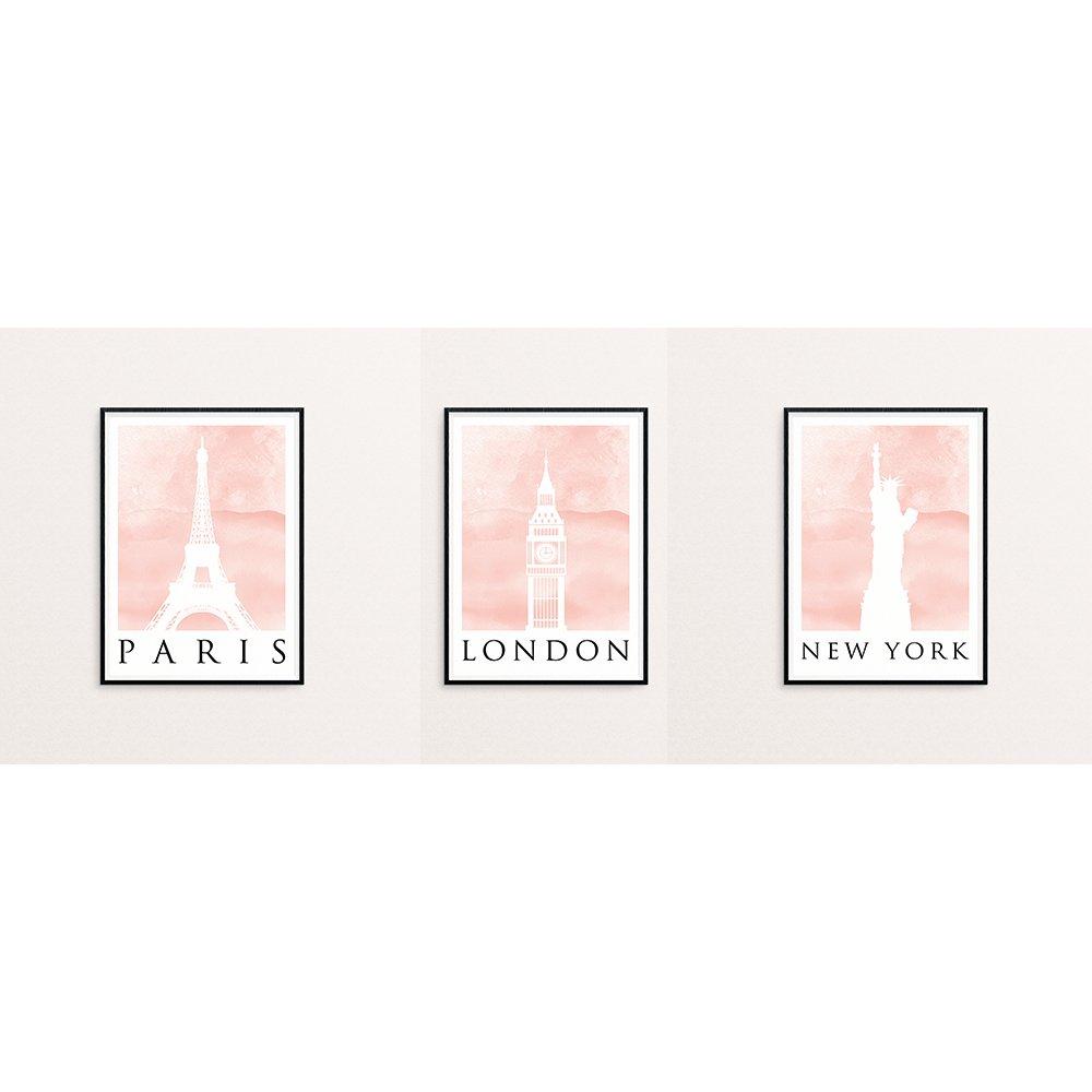 Bundle Collection of 3 Travel Posters Watercolour Blush Prints 