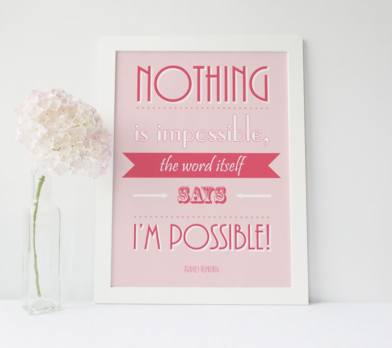 Inspirational Poster “Nothing is impossible, the word itself says 'I'm possible'!"  Audrey Hepburn 