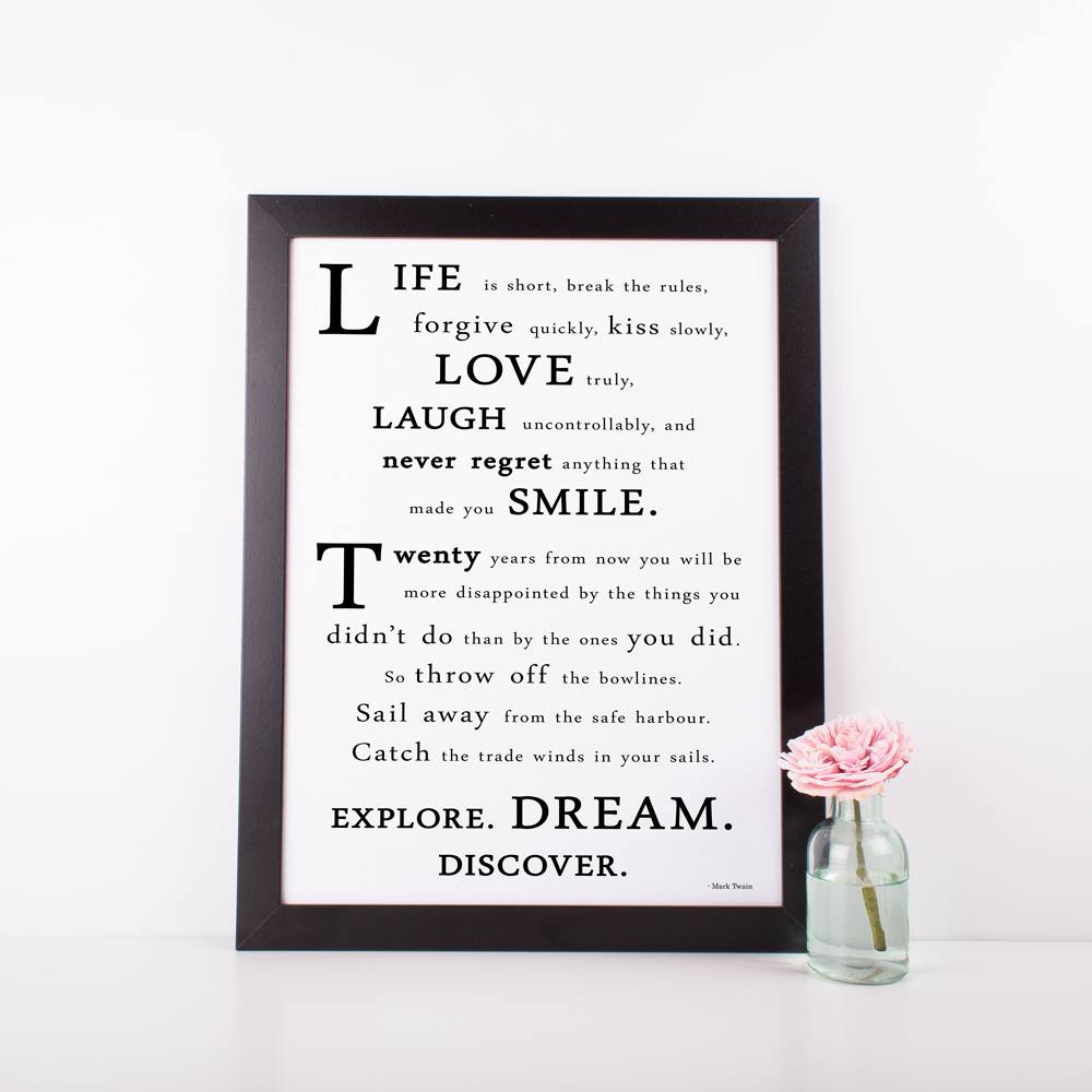 “Life is short, break the rules" Inspirational Quote Poster - Mark Twain 