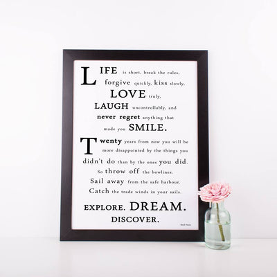 “Life is short, break the rules" Inspirational Quote Poster - Mark Twain