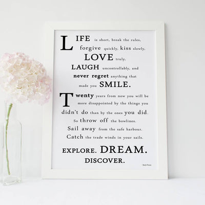 “Life is short, break the rules" Inspirational Quote Poster - Mark Twain