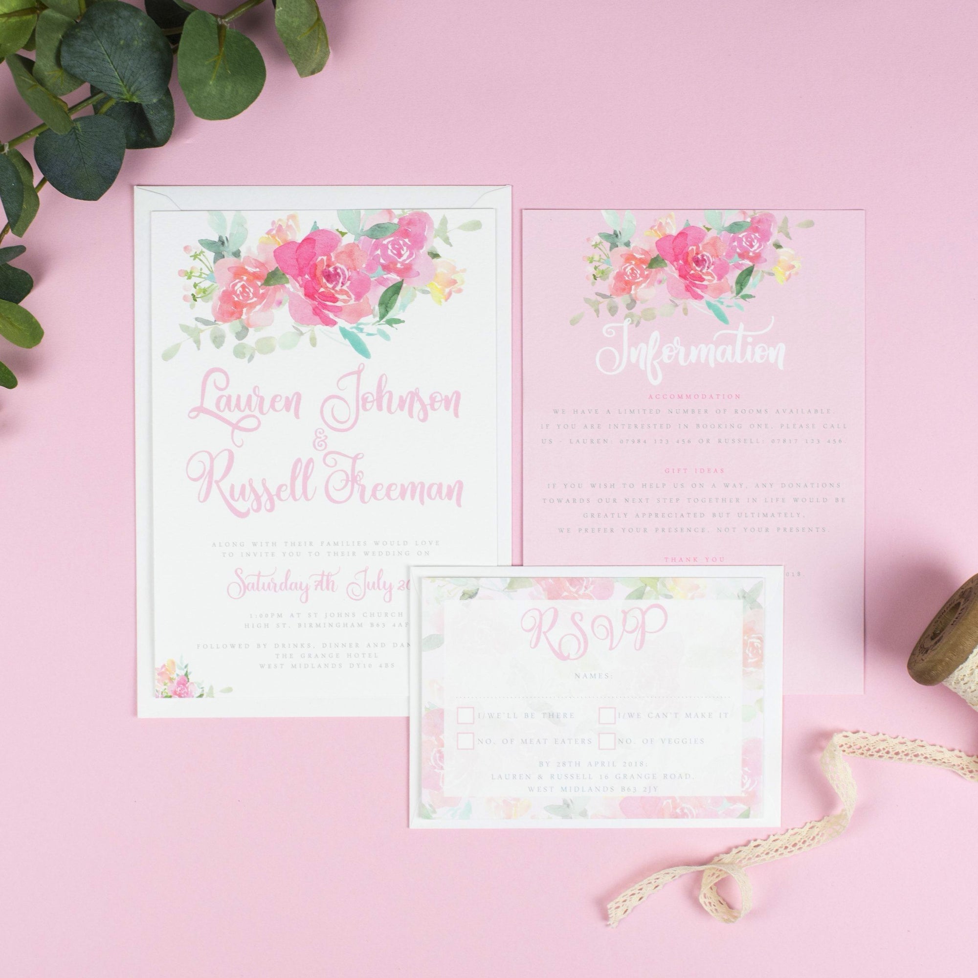 Blossom Watercolour Flowers Wedding Invitations 