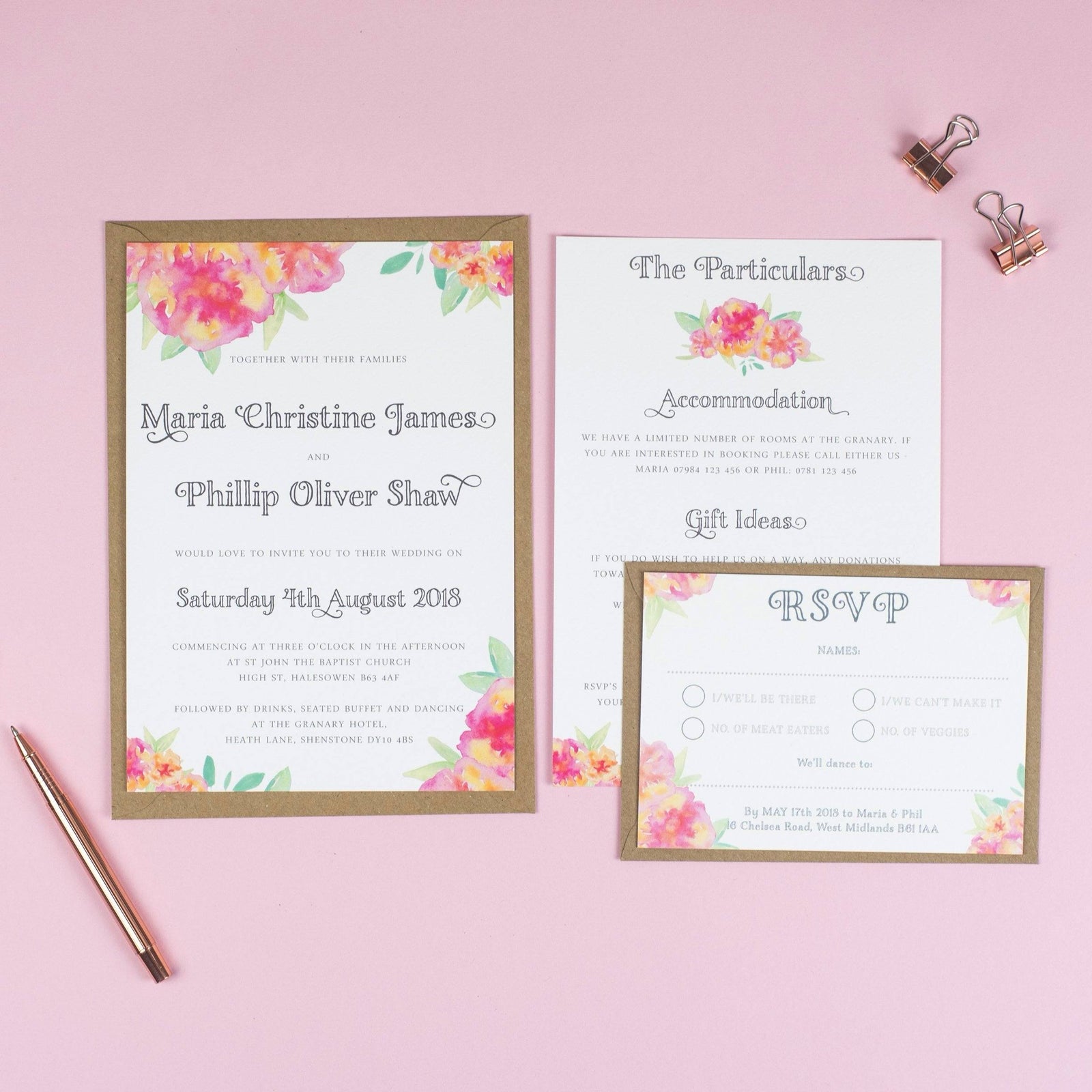 Christine Watercolour Flowers Wedding Invitations 