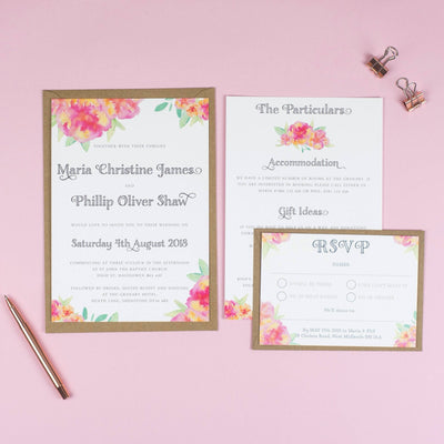 Christine Watercolour Flowers Wedding Invitations