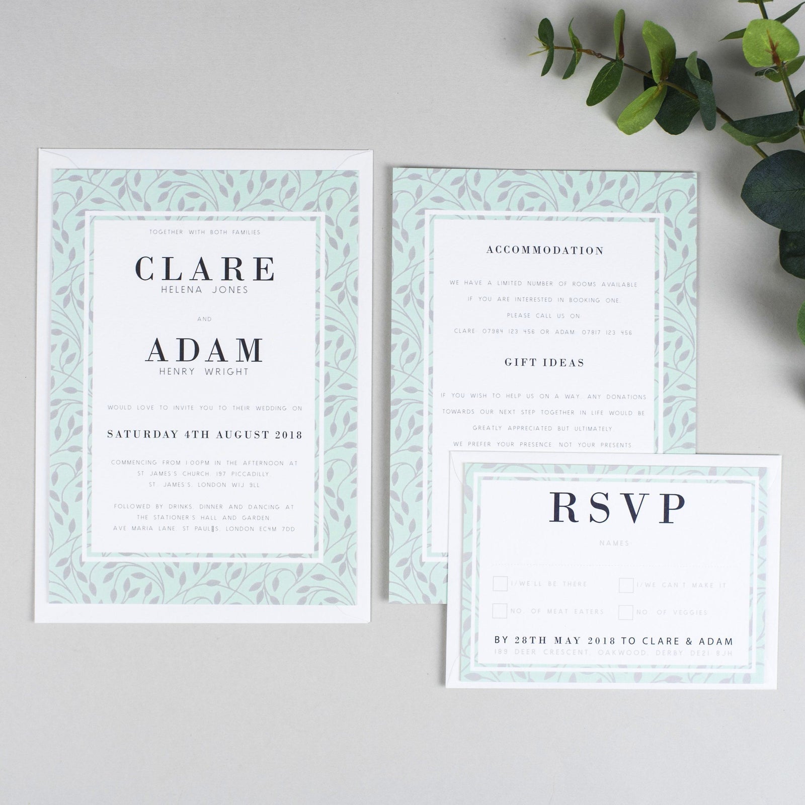 Clare Vine Pattern Wedding Invitations 