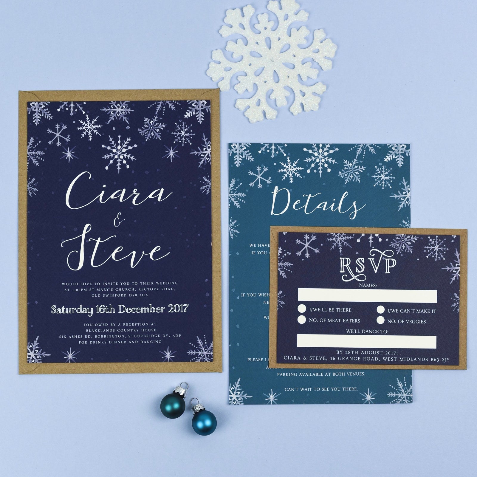 Eve Christmas Snowflake Winter Wedding Invitations 