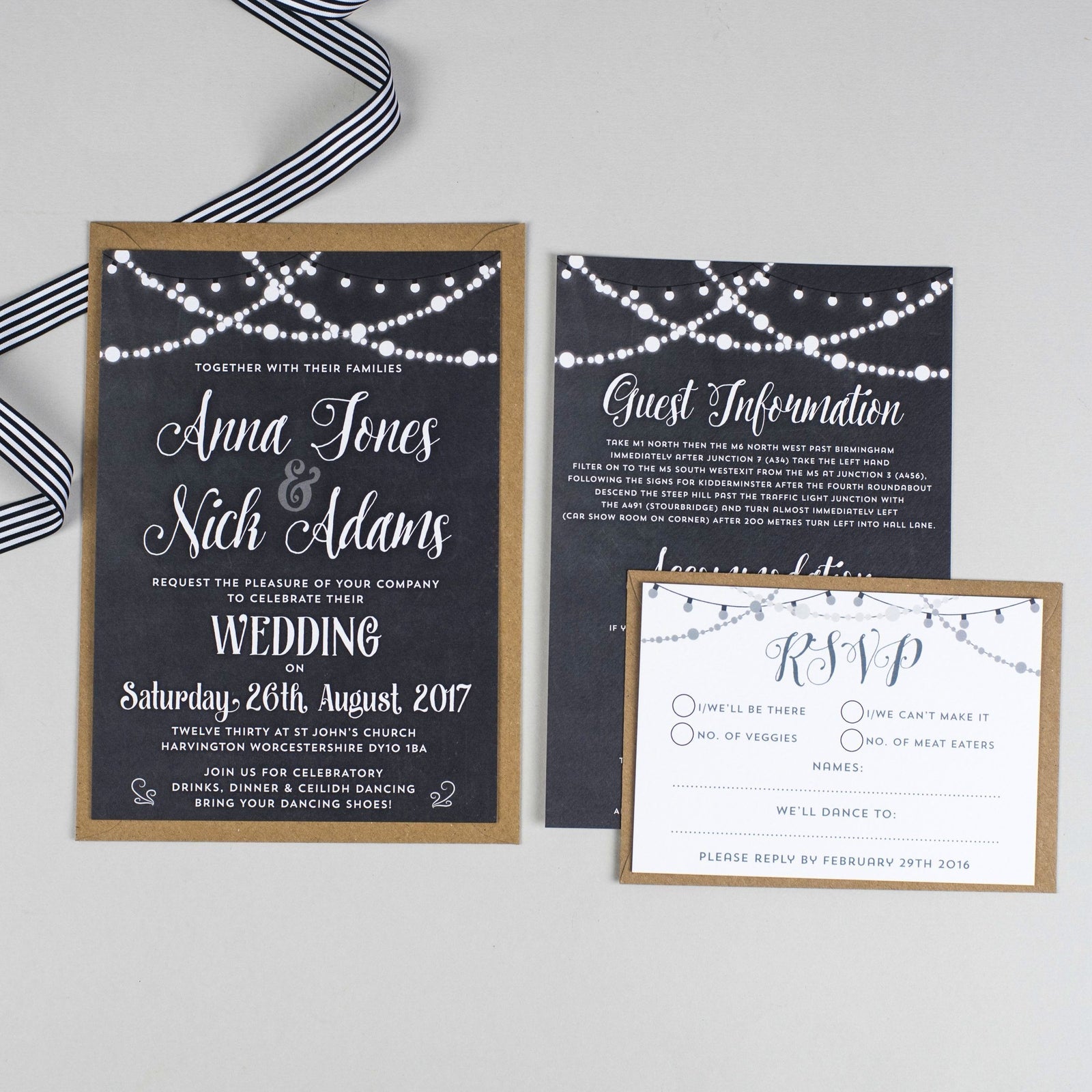 Lizzie Chalkboard Fairy Lights Wedding Invitation 