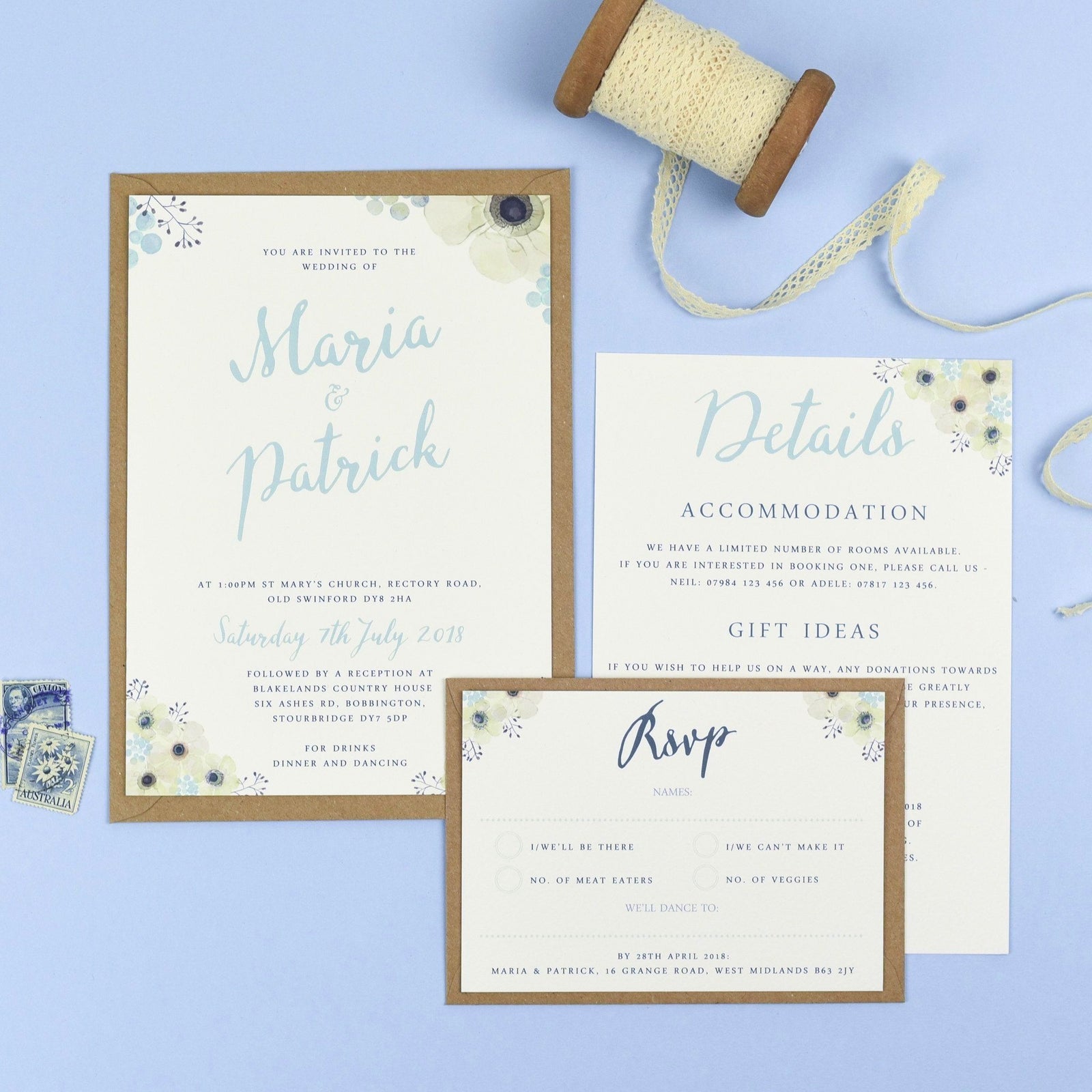 Maria Anemone Flowers Wedding Invitations 