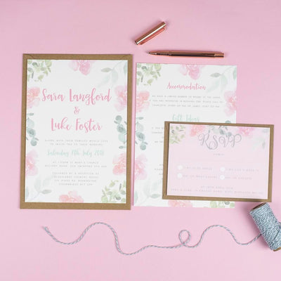 Rose Leafy Floral Wedding Invitations