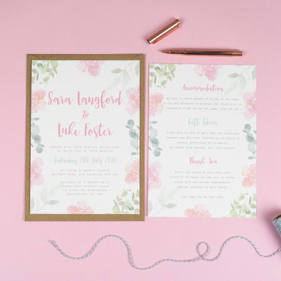 Rose Leafy Floral Wedding Invitations