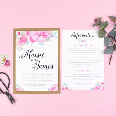 Selena Watercolour Flowers Wedding Invitations