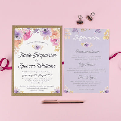 Viola Vintage Watercolour Floral Wedding Invitations