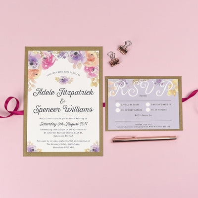 Viola Vintage Watercolour Floral Wedding Invitations