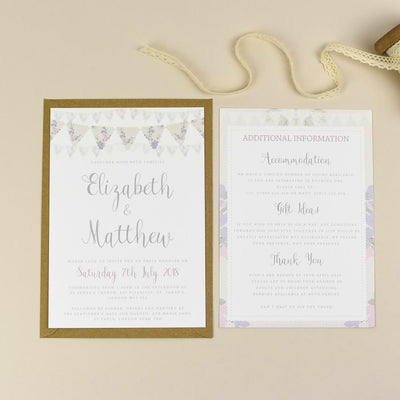 Violet Vintage Bunting Wedding Invitations