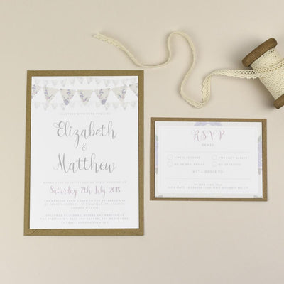 Violet Vintage Bunting Wedding Invitations