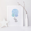 Welcome to the World - Elephant - Blue Watercolour Print