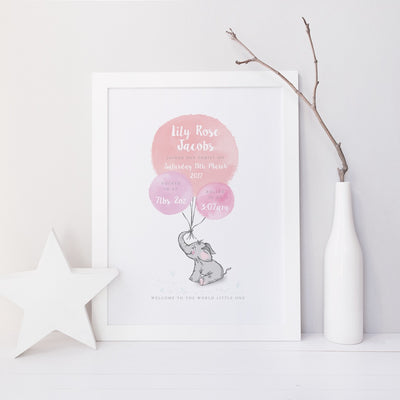 Welcome to the World - Elephant - Pink Watercolour Print