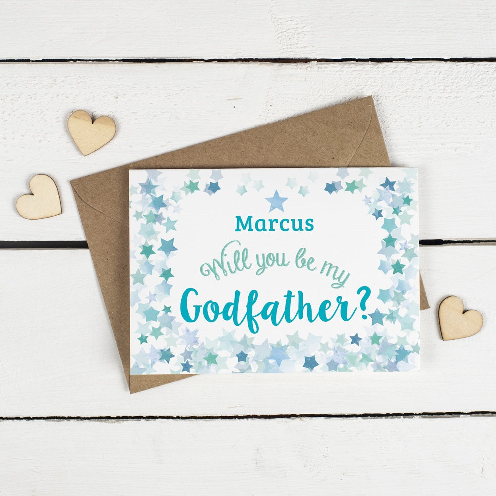 Will you be my Godfather or Godmother Card? Blue Stars 