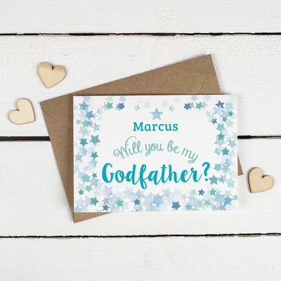 Will you be my Godfather or Godmother Card? Blue Stars