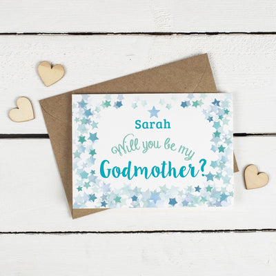 Will you be my Godfather or Godmother Card? Blue Stars