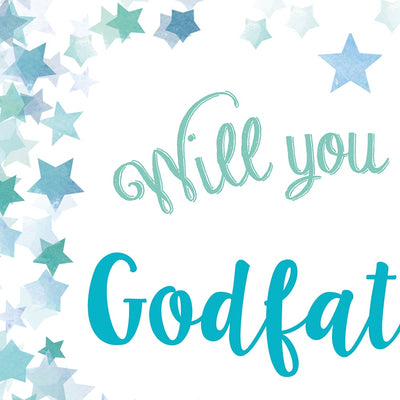 Will you be my Godfather or Godmother Card? Blue Stars