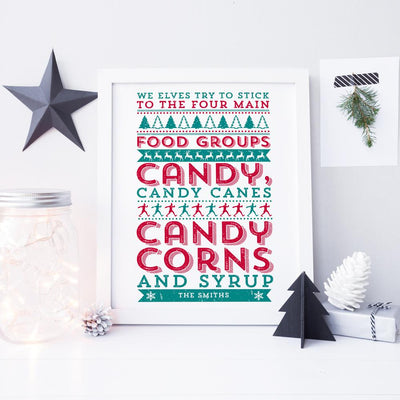 ELF 'We Elves try to stick to the four main Food Groups...' Personalised Print