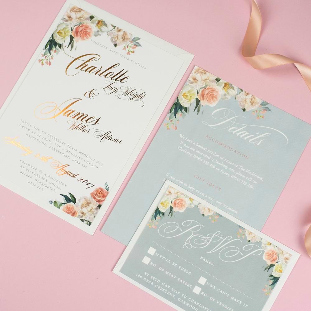 Foil Charlotte Pretty Floral Wedding Invitations
