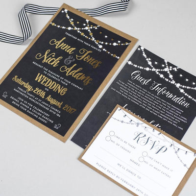Foil Lizzie Fairy Lights Wedding Invitation