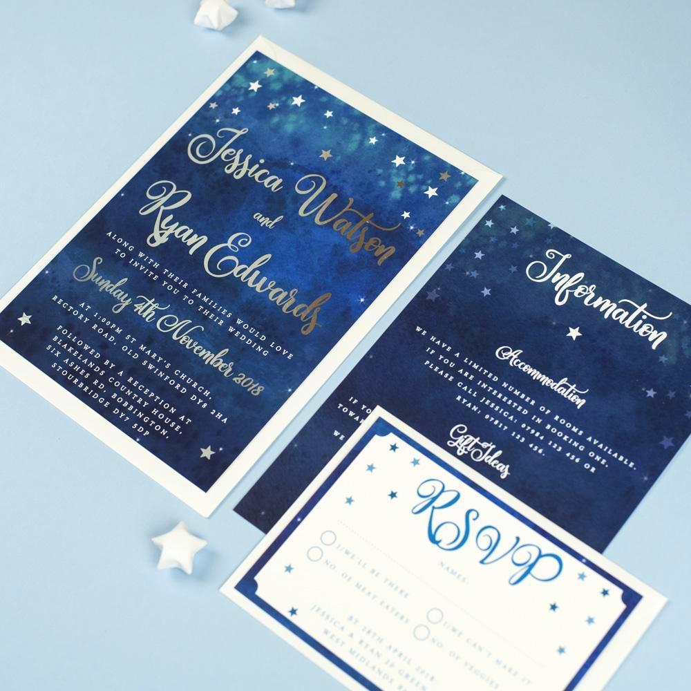 Foil Yvaine Starry Night Sky Wedding Invitations 
