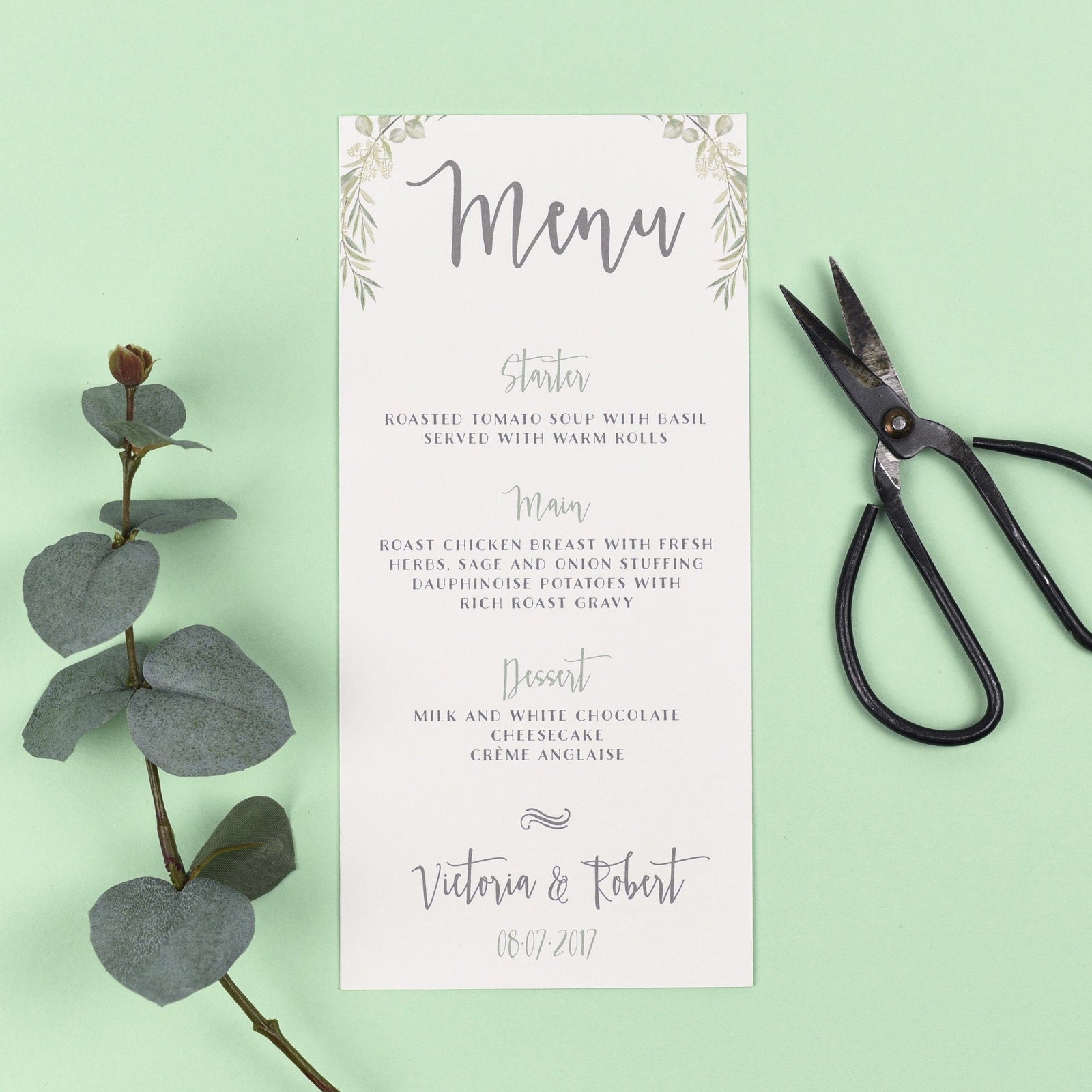 Menu - Aisling -  Watercolour Greenery Eucalyptus 