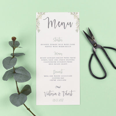 Menu - Aisling -  Watercolour Greenery Eucalyptus
