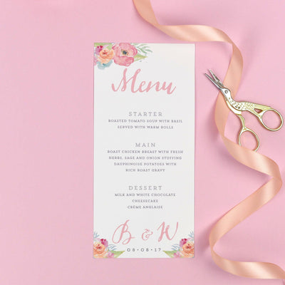Menu - Bridget - Watercolour Flowers