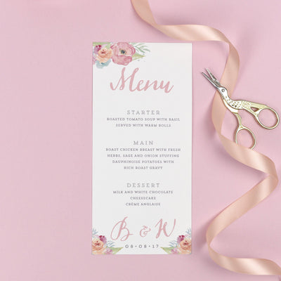 Menu - Bridget - Watercolour Flowers