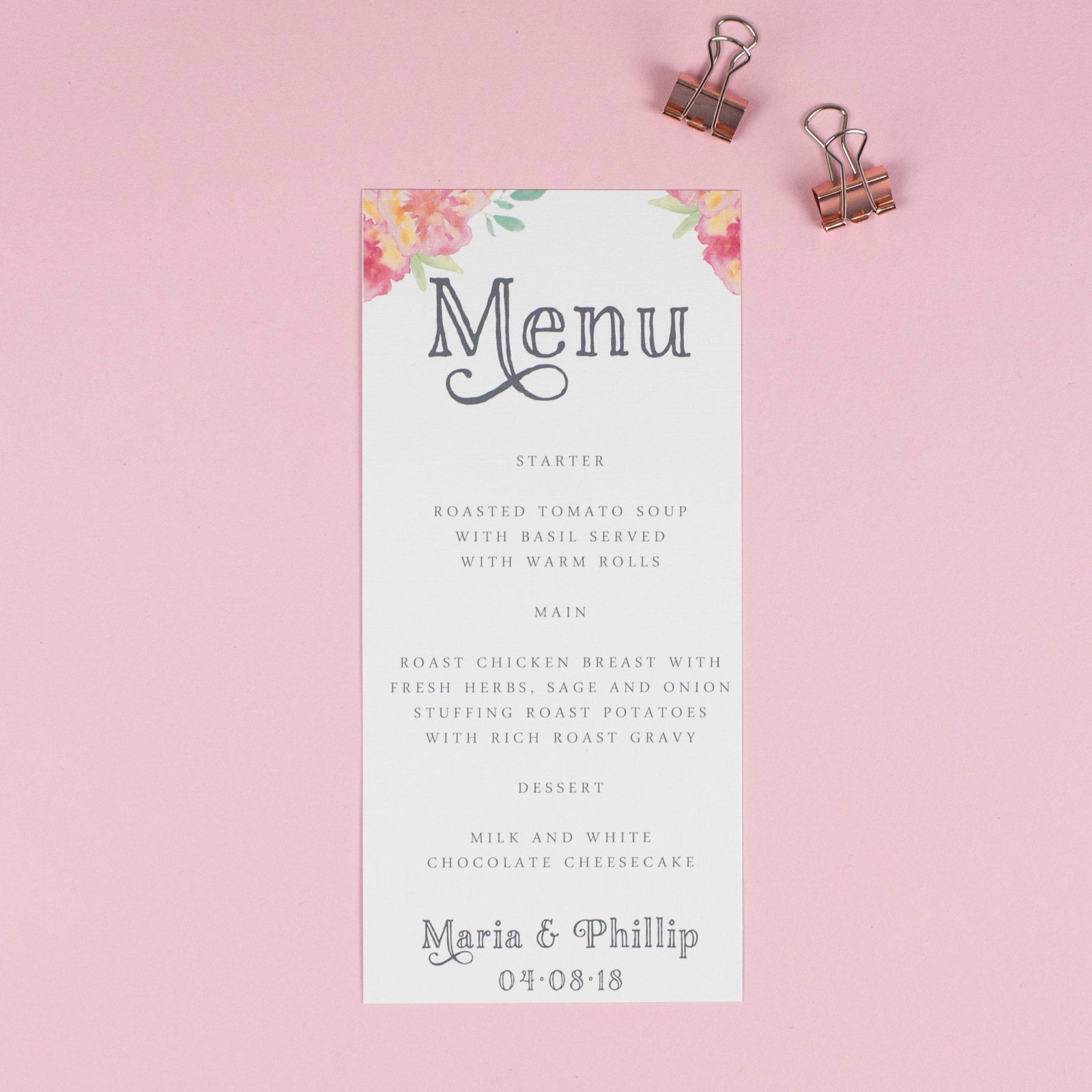 Menu - Christine - Watercolour Flowers 