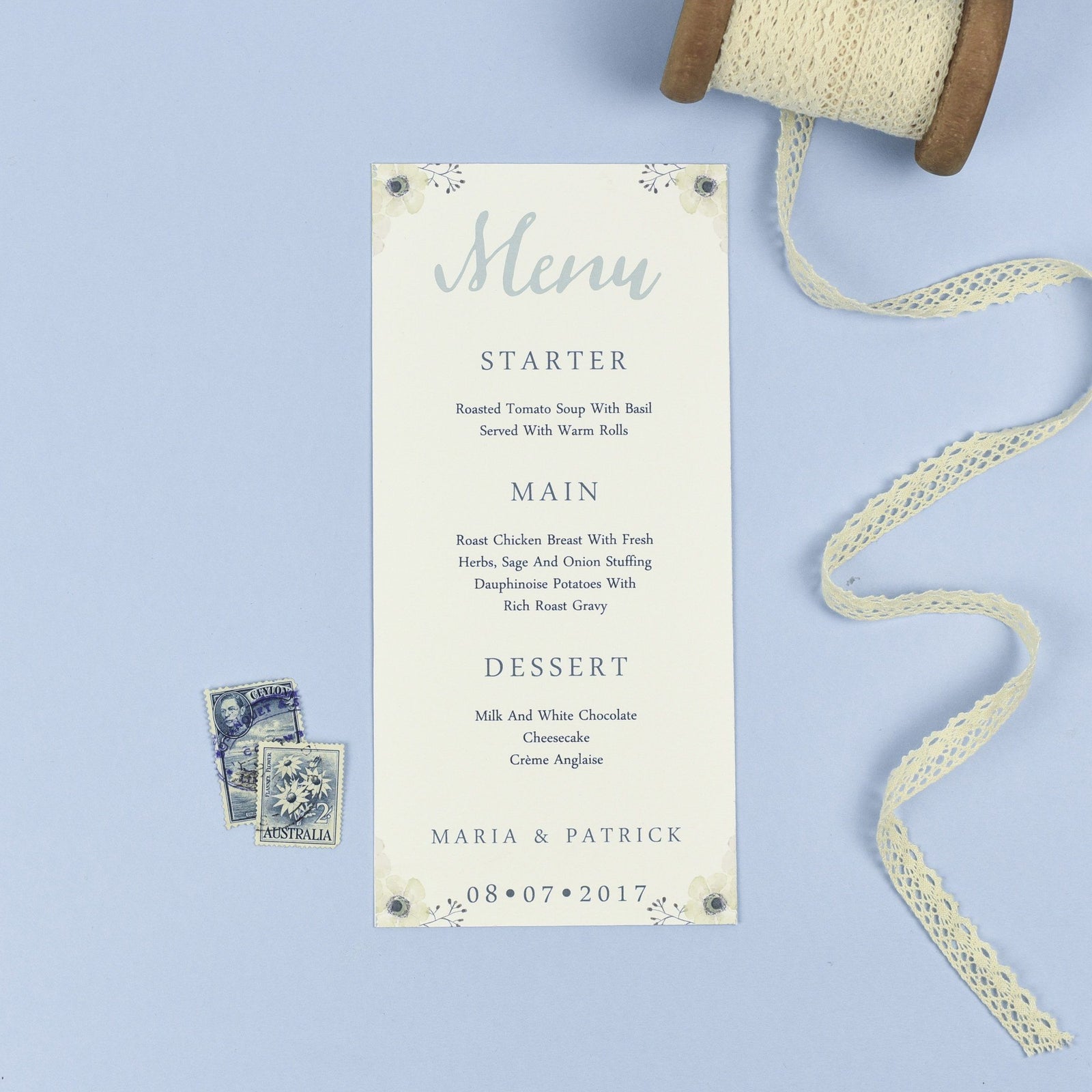 Menu - Maria - Spring Watercolour Anemone Flowers 