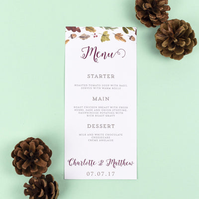 Menu - Octavia - Autumnal Wedding