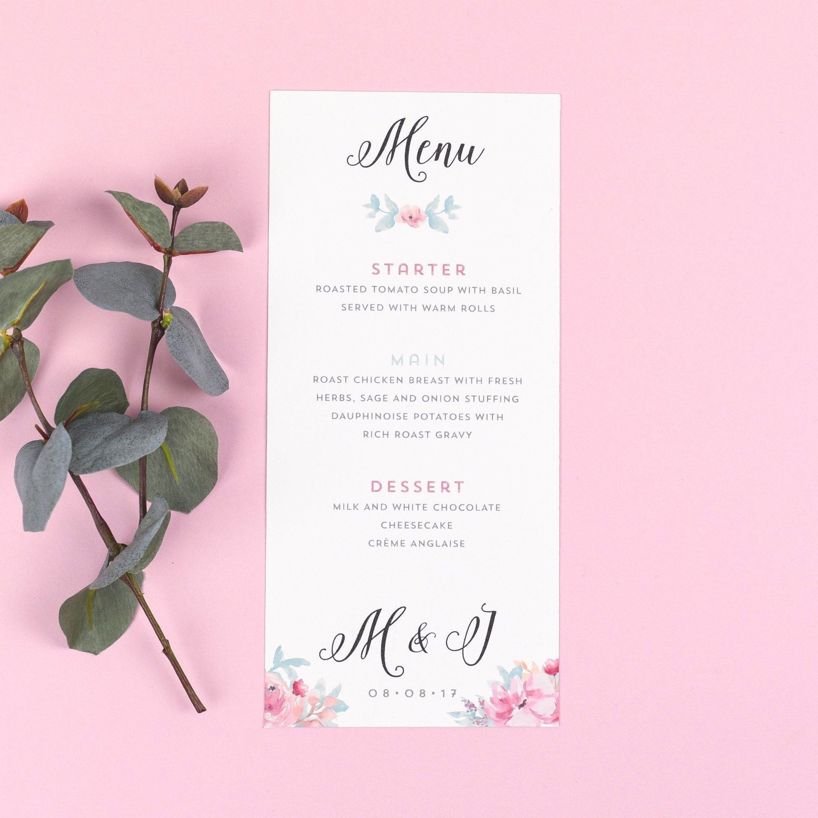 Menu - Selena - Watercolour Flowers 