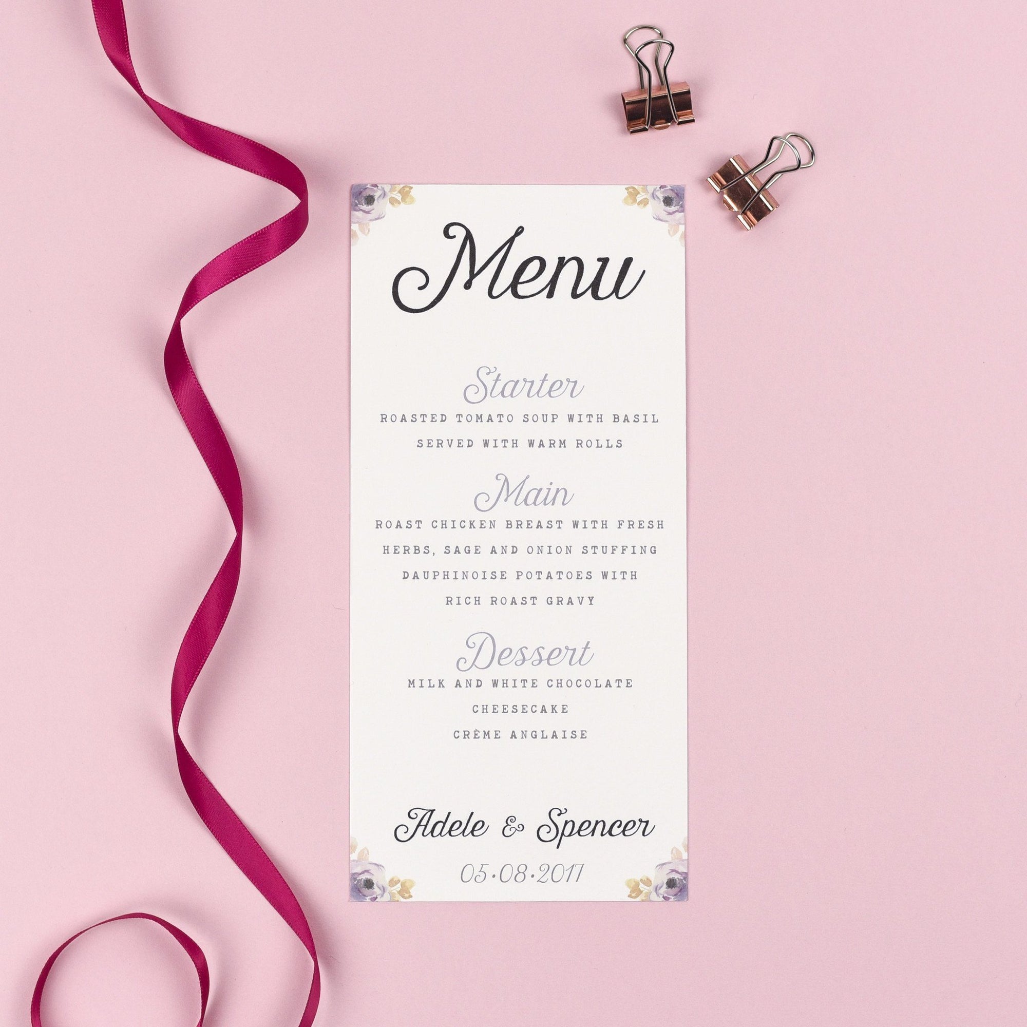 Menu - Viola - Vintage Watercolour Florals