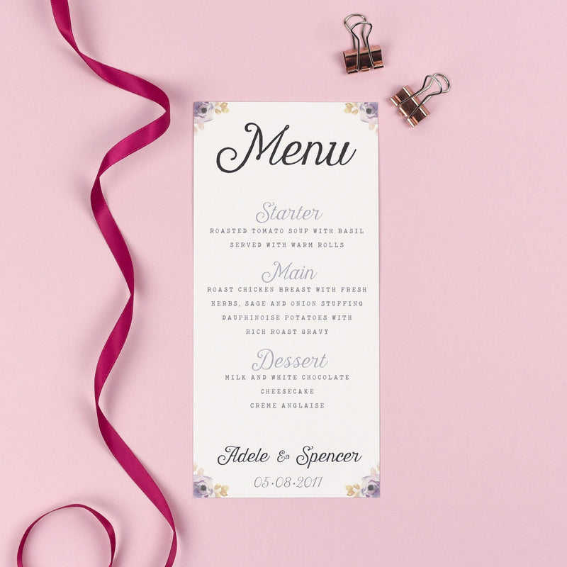 Menu - Viola - Vintage Watercolour Florals 