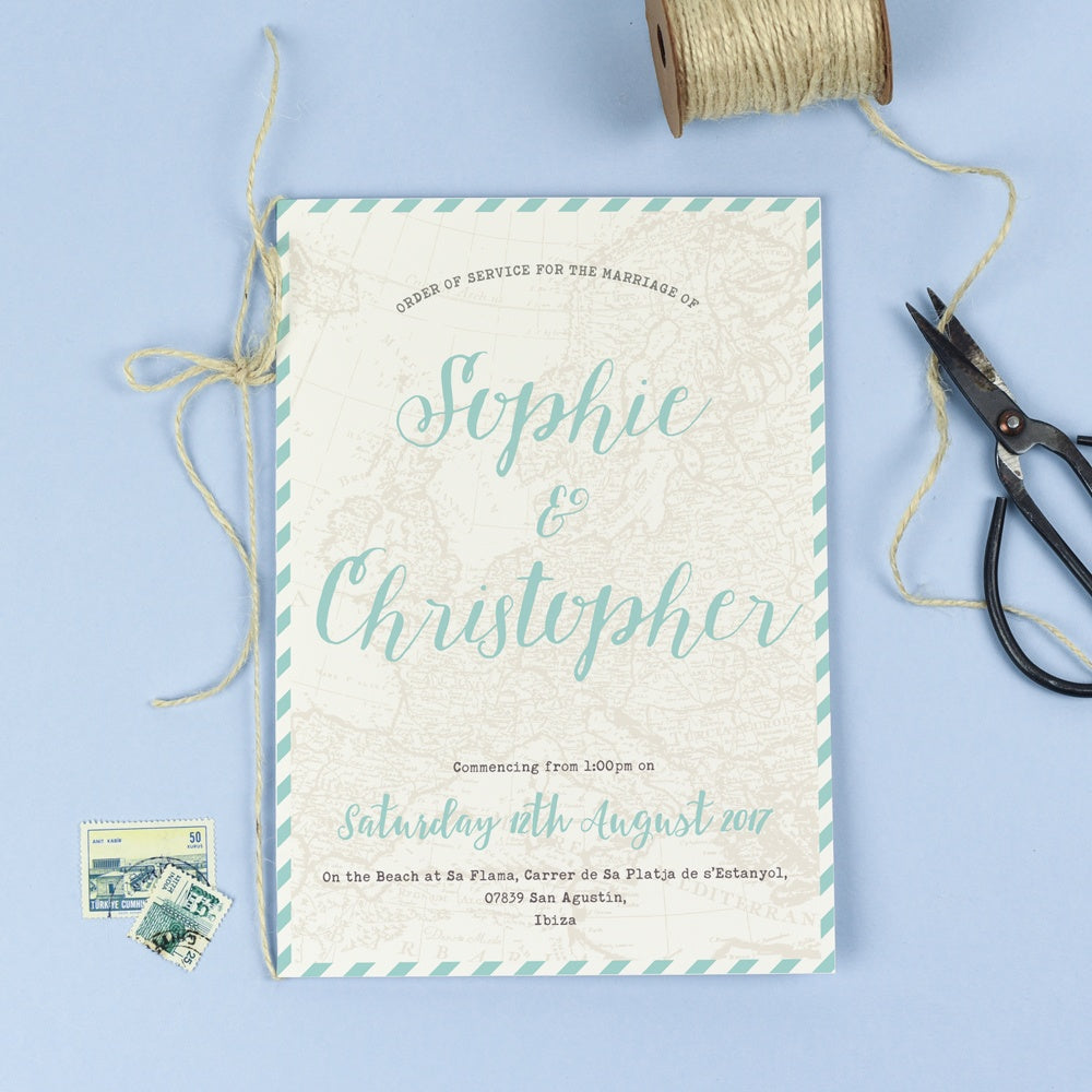 Order of Service - Athena - Vintage Map Destination Wedding 