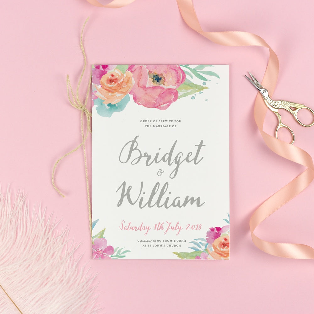 Order of Service - Bridget - Watercolour Florals 