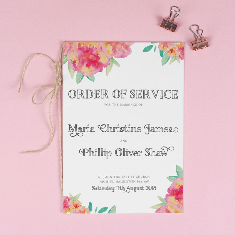 Order of Service - Christine - Floral Watercolour 