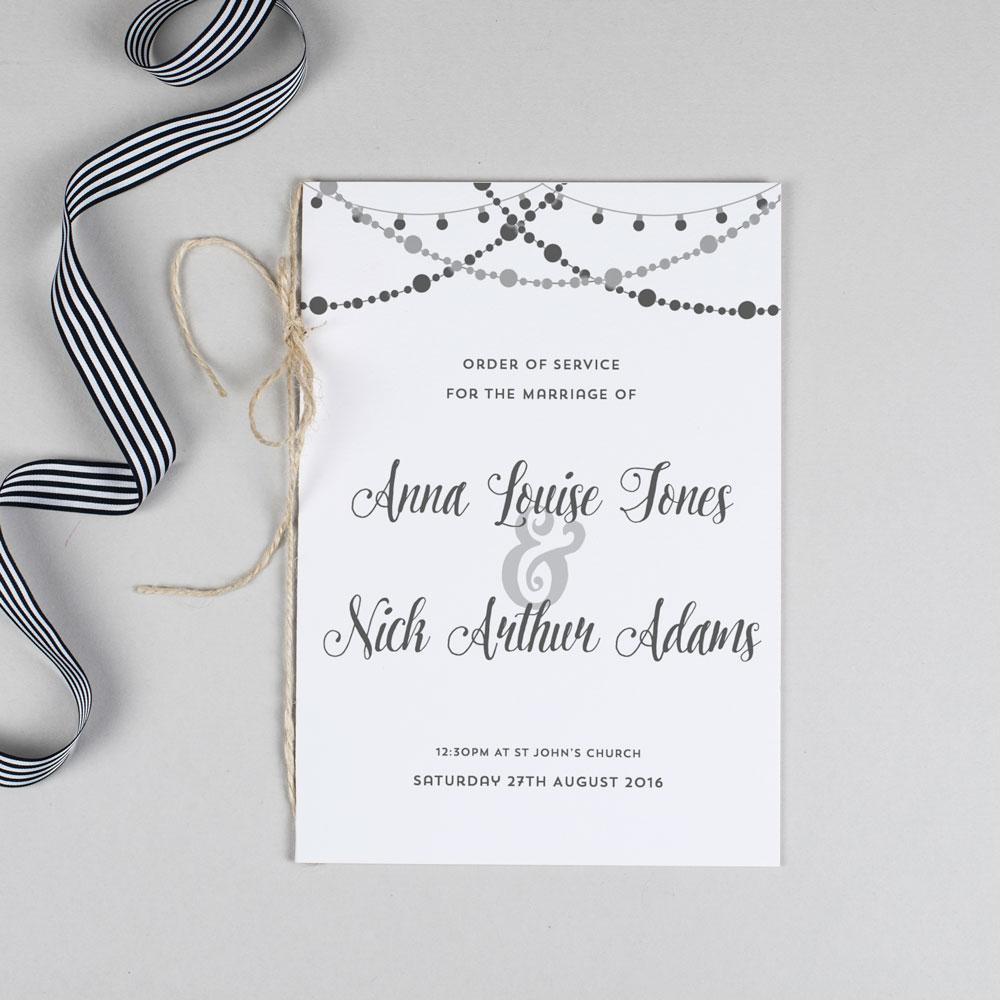 Order of Service - Lizzie - Chalkboard Lights 