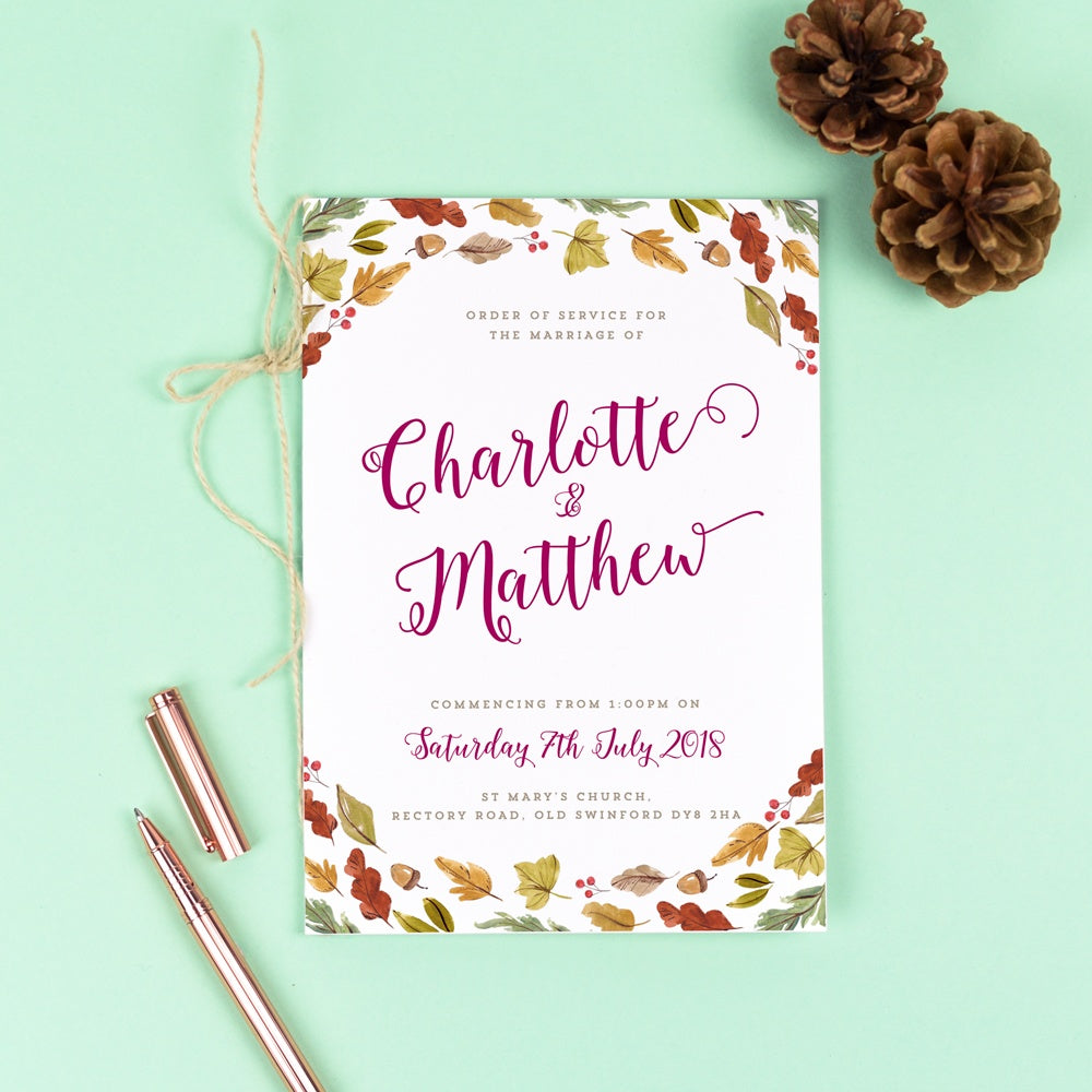 Order of Service - Octavia - Autumnal Wedding 